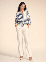 Camicia in pura Ramiè a righe, collo alla coreana Zefira