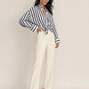 Camicia in pura Ramiè a righe, collo alla coreana Zefira