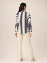 Camicia in pura Ramiè a righe, collo alla coreana Zefira