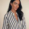 Camicia in pura Ramiè a righe, collo alla coreana Zefira