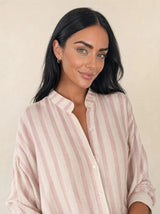 Camicia in pura Ramiè a righe, collo alla coreana Zefira