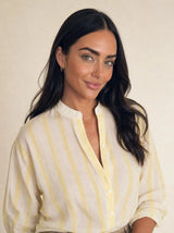 Camicia in pura Ramiè a righe, collo alla coreana Zefira