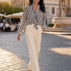 Camicia in pura Ramiè a righe, collo alla coreana Zefira