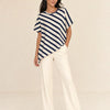 T-shirt donna over asimmetrica a righe diagonali in misto cotone Marina