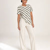 T-shirt donna over asimmetrica a righe diagonali in misto cotone Marina