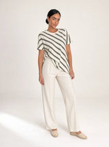 T-shirt donna over asimmetrica a righe diagonali in misto cotone Marina