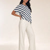 T-shirt donna over asimmetrica a righe diagonali in misto cotone Marina