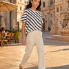 T-shirt donna over asimmetrica a righe diagonali in misto cotone Marina
