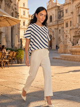T-shirt donna over asimmetrica a righe diagonali in misto cotone Marina
