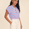 T-shirt con colletto e nodi cinesi, a righe larghe Yuna