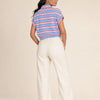 T-shirt con colletto e nodi cinesi, a righe larghe Yuna