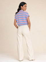 T-shirt con colletto e nodi cinesi, a righe larghe Yuna