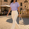 T-shirt con colletto e nodi cinesi, a righe larghe Yuna