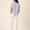 Camicia puro cotone gessata con ricami, collo alla coreana Livia
