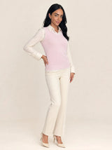 Gilet donna in maglia misto cotone bicolore con profili a contrasto Livia