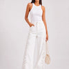 Pantalone denim a palazzo con ricami sui lati Fiordalba