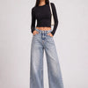 Jeans a palazzo lavaggio vintage bottone incrociato Azzurra