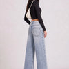 Jeans a palazzo lavaggio vintage bottone incrociato Azzurra