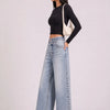 Jeans a palazzo lavaggio vintage bottone incrociato Azzurra