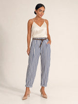 Pantalone misto lino baggy fit Marea BLU SCURO - fronte