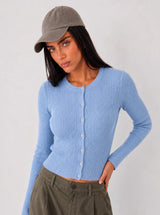 Cardigan a trecce in viscosa fredda - Celeste