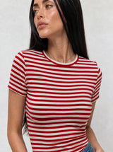 T-shirt a Righe Girocollo Rosso