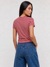T-shirt a Righe Girocollo Rosso
