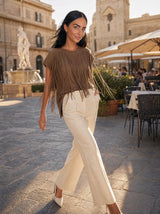 T-shirt con frange davanti in cotone Selva