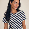 T-shirt donna over asimmetrica a righe diagonali in misto cotone Marina