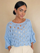 Maglia puro cotone girocollo maniche tre quarti Nerina