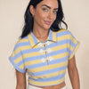 T-shirt con colletto e nodi cinesi, a righe larghe Yuna