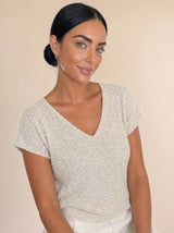 Maglia filato india maniche corte scollo v Tanira