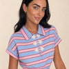 T-shirt con colletto e nodi cinesi, a righe larghe Yuna