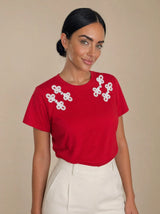 T-shirt con nodi cinesi applicati Loto