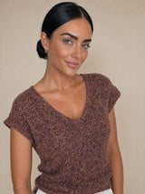 Maglia filato india maniche corte scollo v Tanira