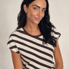 T-shirt donna over asimmetrica a righe diagonali in misto cotone Marina