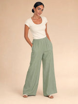 Pantalone puro cotone effetto lino Marevia